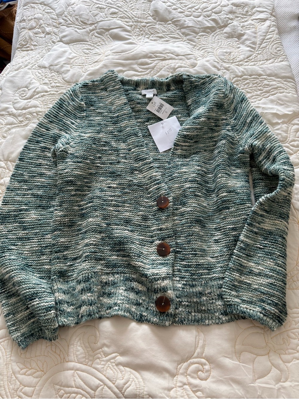 J.Jill Women’s Teal Marled Button-Front Sweater Cardigan NWT